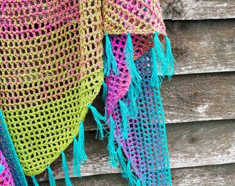 Crochet shawl scarf PDF pattern boho fringe