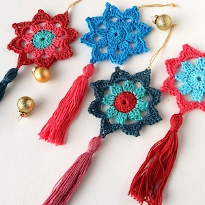 Patrón de Estrella Navideña de Crochet: Adorno con Borla (Patrón PDF)