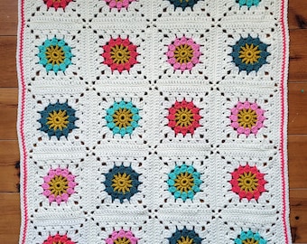 Crochet Daisy Granny Square Baby Blanket PDF Easy Crochet Pattern