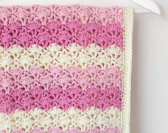 Crochet Baby Blanket Pattern - Lacy Shell Crochet Vintage Inspired Blanket