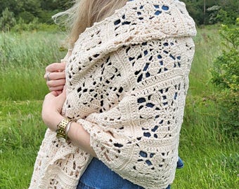 Vintage gehaakte sjaal met bloemen - Grandma Squares kant - pdf