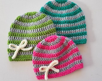 Crochet Baby Hat PDF in 3 Sizes: Crochet Striped Baby Hat