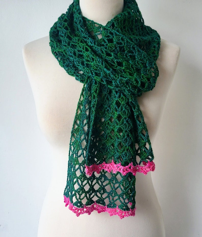 Crochet Lace Scarf Easy Pattern PDF One Skein Project image 3