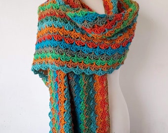 Crochet Wrap Shawl Colourful Boho Pattern pdf