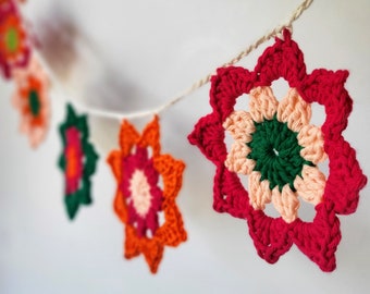 Patrón de guirnalda de flores de crochet: Decoración DIY para el hogar (Patrón PDF)