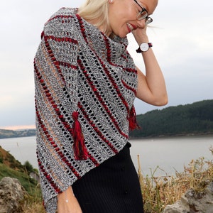 Crochet Shawl Asymmetrical Pattern PDF triangle shawl Contemporary Grey