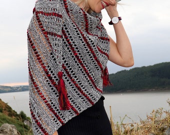 Crochet Shawl Asymmetrical Pattern PDF triangle shawl Contemporary Grey