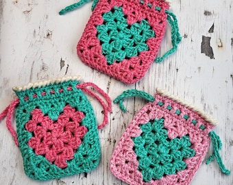 Crochet Granny Heart Pouch - Valentine Bag - PDF Pattern
