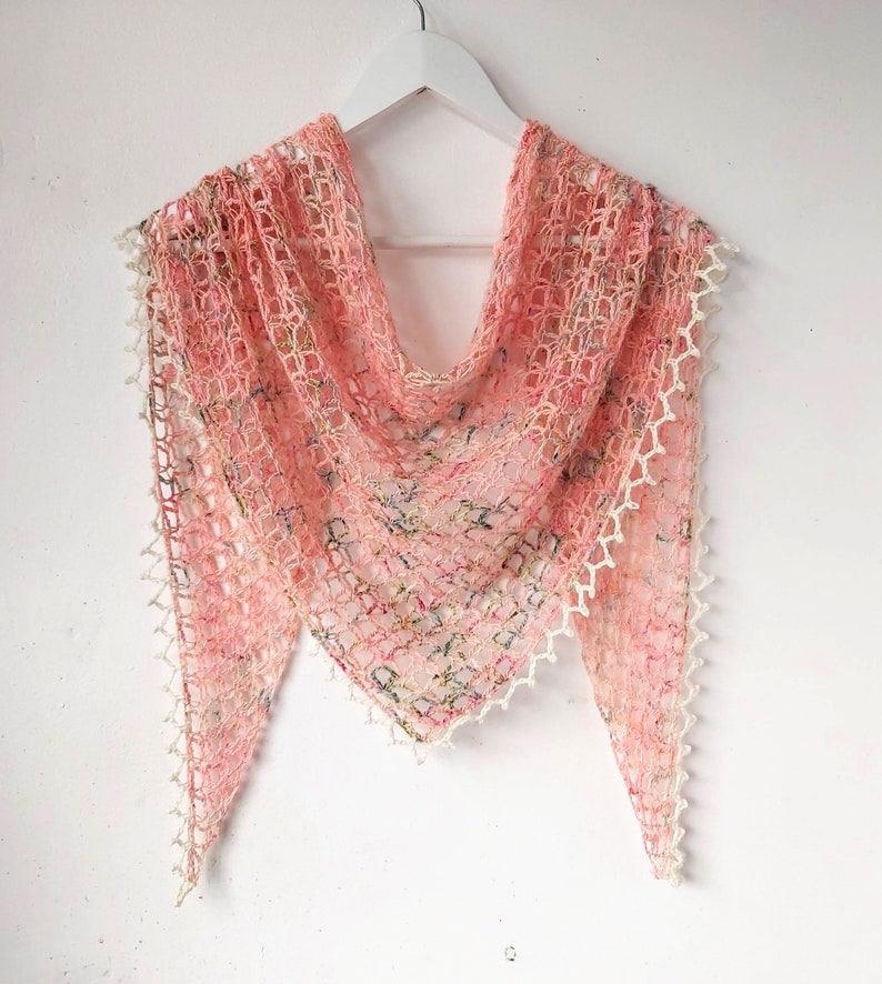 Crochet Shawl Pattern One Skein Triangle Vintage Peach easy pattern PDF image 1
