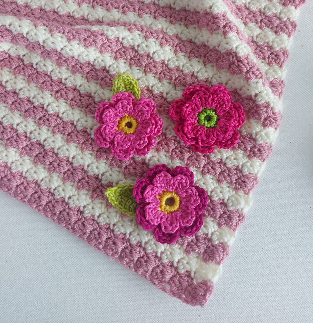 Crochet Baby Blanket Pattern Easy Striped Blanket With Crochet Flowers