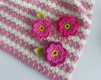 Crochet Baby Blanket Pattern - Easy Striped Blanket with Crochet Flowers