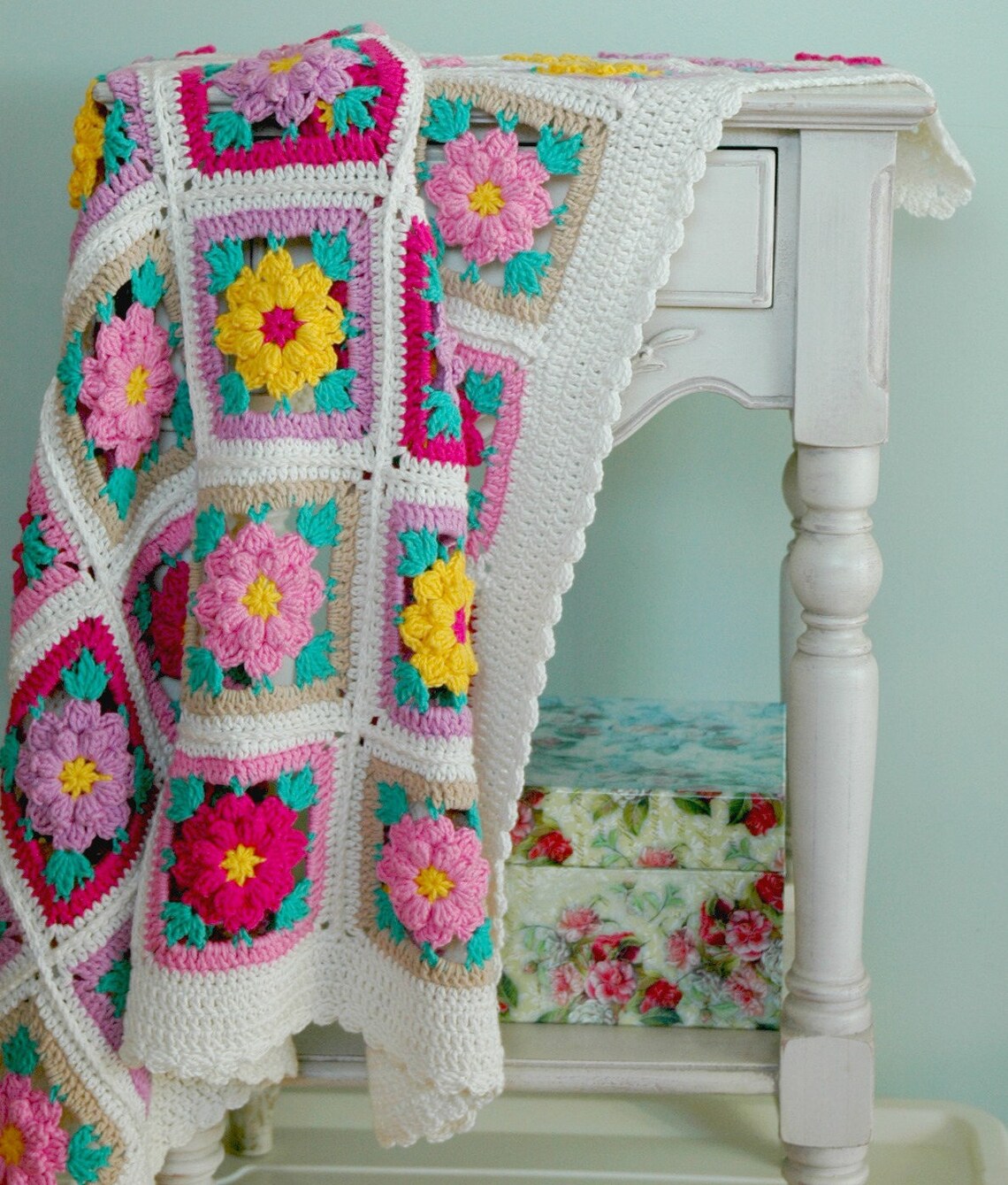 Vintage Flower Blanket Crochet Pattern Retro Baby Throw Etsy