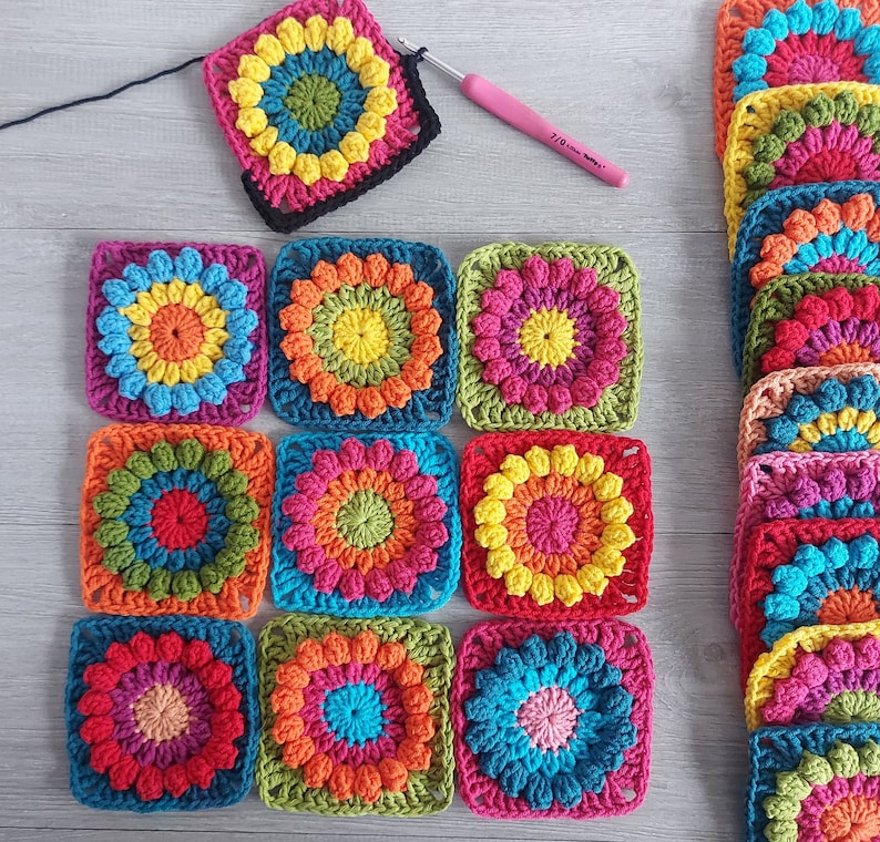 Crochet Granny Square Bag PDF pattern Sunflower Squares image 6