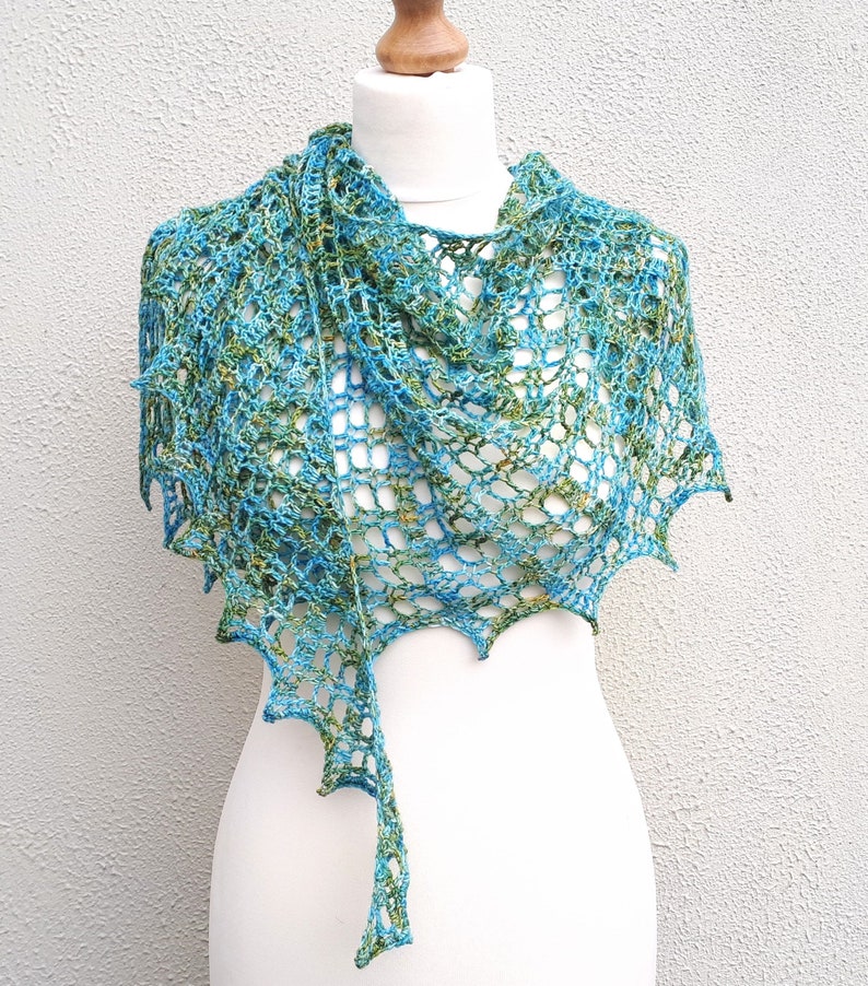 Crochet Shawl Pattern one skein lace asymmetric summer PDF image 1