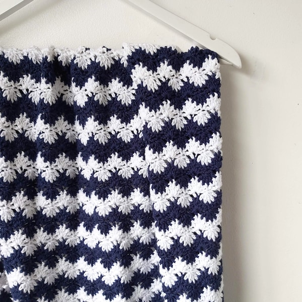 Crochet Baby Blanket Navy and White - PDF - Nautical Blanket