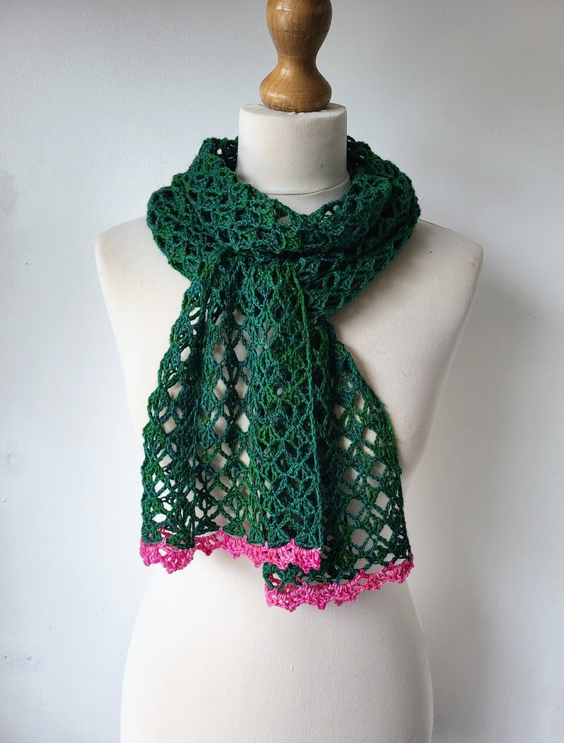 Crochet Lace Scarf Easy Pattern PDF One Skein Project image 1