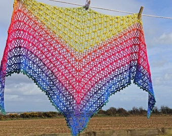 Crochet Shawl Pattern - lace triangle rainbow shawl PDF - Gradient yarn