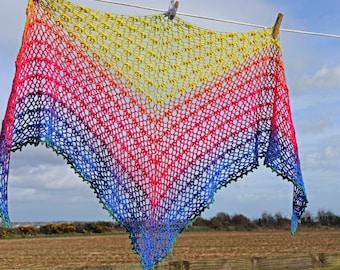 Crochet Shawl Pattern - lace triangle rainbow shawl PDF - Gradient yarn