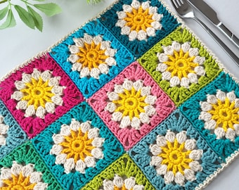 Crochet Placemat and Coasters Daisy Granny Squares Pattern pdf