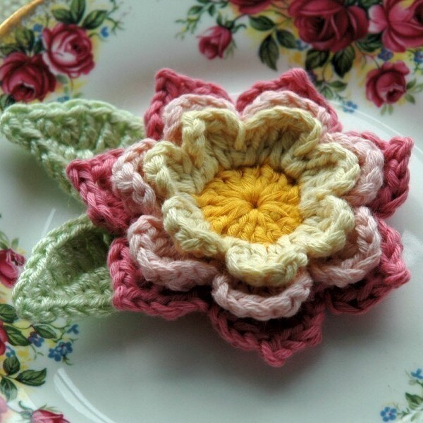 Organic Cotton Crochet Flower in Pink and Yellow