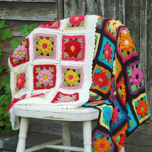 Manta cuadrada de abuela con flores vintage (PDF) - Patrón de crochet - Manta de crochet para bebé