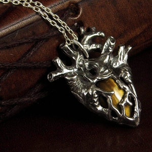 Heart of the Beast -- Tiger&#39;s Eye Miniature Anatomical Heart Pendant