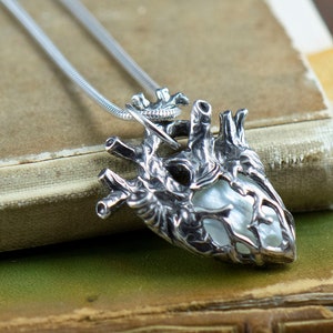 Mother's Heart -- Anatomical Mother of Pearl Pendant in Bronze or Silver