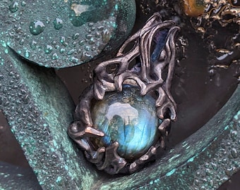 Raindrop Amulet -  Labradorite in Bronze or Sterling Silver