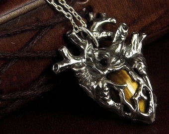 Heart of the Beast -- Tiger's Eye Miniature Anatomical Heart Pendant