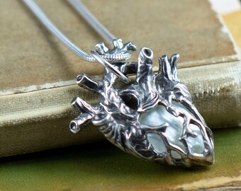 Mother's Heart -- Anatomical Mother of Pearl Pendant in Bronze or Silver