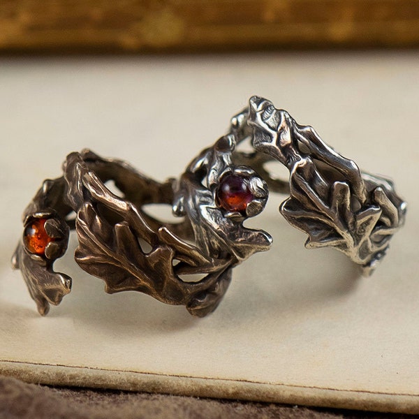 Druid's Grove -- Spiral Wrap Oak Ring in Bronze or Silver / Choice of 4 Stones