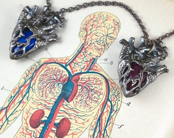 Heart of Stone -- Lapis Lazuli / Faceted Ruby Miniature Anatomical Pendant