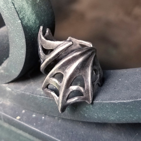 Nocturne - Bat Wing Spiral Ring in Bronze or Silver