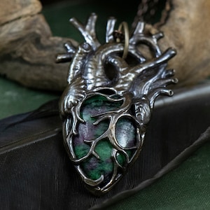 Heart of the Wild, Heart of Stone -- Anatomical Ruby-Zoisite Pendant