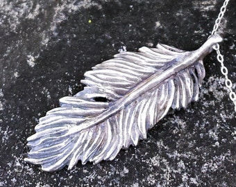 Owl Feather -- Handmade Pendant in Bronze or Sterling Silver