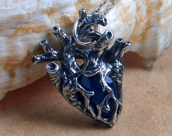 Royal Heart -- Anatomical Lapis Lazuli Pendant in Bronze or Silver