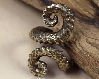 The Eldritch Spiral -- Tentacle Wrap Ring in Bronze & Silver