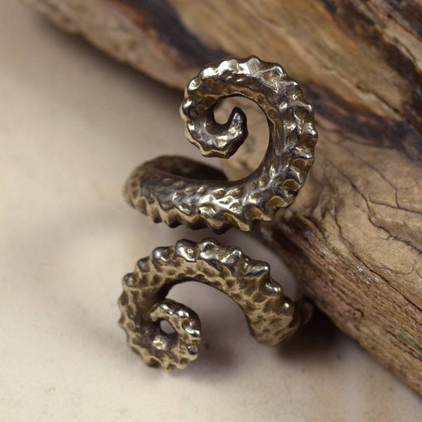 The Eldritch Spiral -- Tentacle Wrap Ring in Bronze & Silver