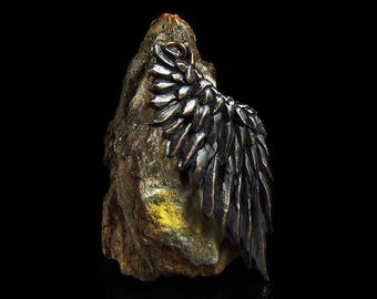 Fallen Angel Wing  -- Handmade Pendant in Bronze & Sterling Silver