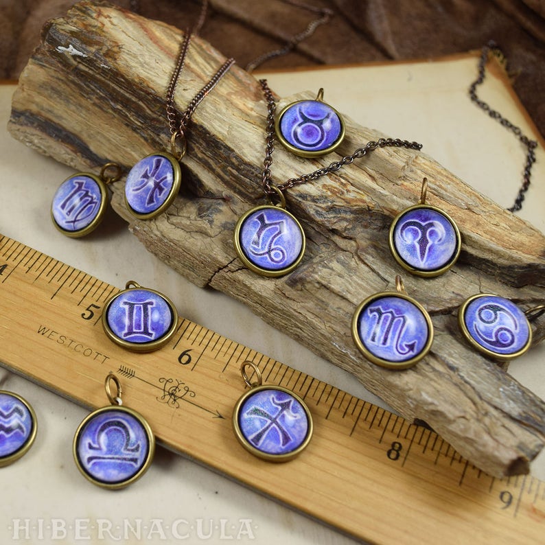 Zodiac Symbols Handmade Brass Pendants Etsy