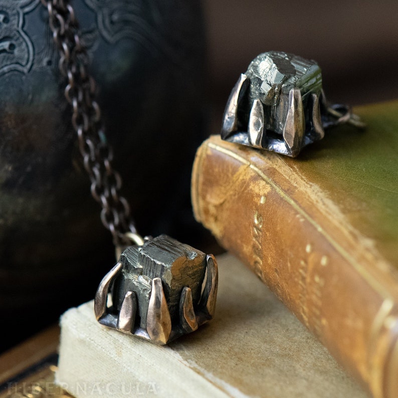 Pyrite Cube \u2013 Cubic Pyrite Crystal set in Bronze or Silver