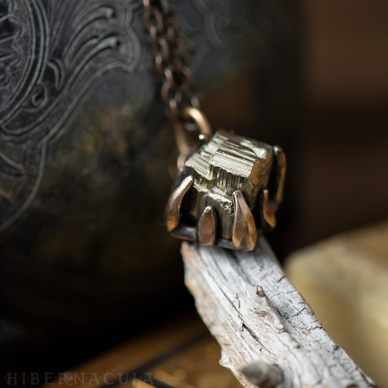 Pyrite Cube \u2013 Cubic Pyrite Crystal set in Bronze or Silver