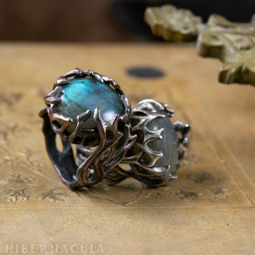 The Enchanted Forest Labradorite Adjustable Ring in Bronze - Etsy