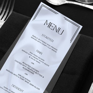 Modern Black & White Wedding Menu Template | Canva Editable | Elegant Minimalist Design | DIY