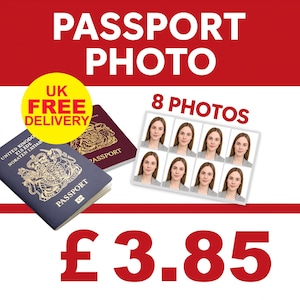 Pasfotoafdrukken - in het VK gemaakt - 8 x officiële Visa-foto's in VK-formaat, 45 x 35 mm - Fotoafdrukken - rijbewijs - Dye-sublimation printing