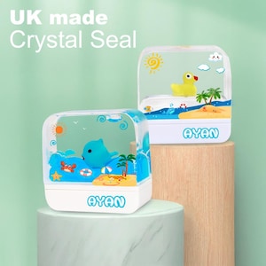 Sello de cristal de 15 x 35 mm, fabricado en el Reino Unido. Sello personalizado para nombre, etiqueta escolar, ropa, niños, tela, autoentintable.