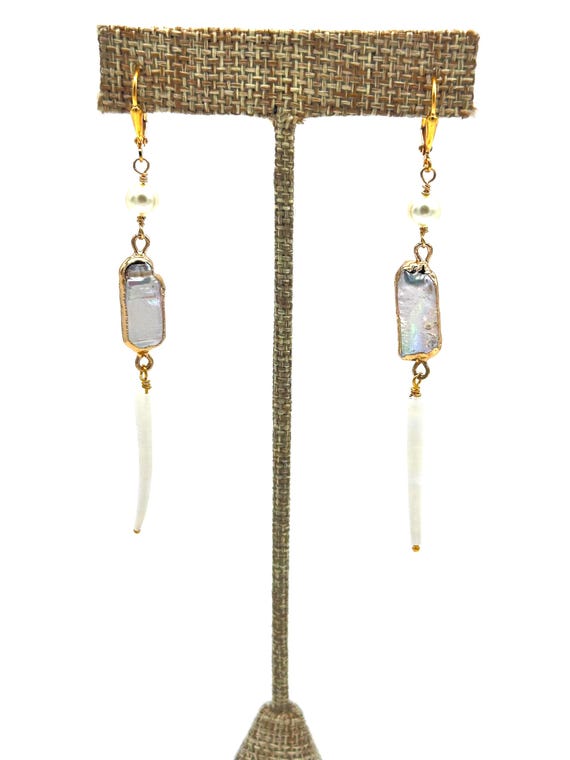 Dentalium and Pearl Earrings