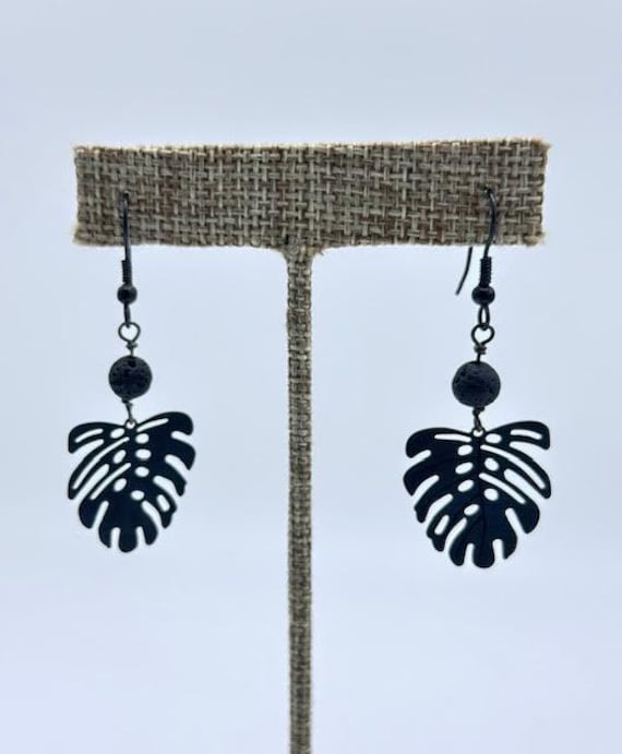 Black Monstera Leaf Earrings
