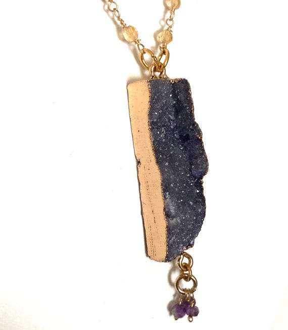 Druzy Quartz and Citrine Necklace