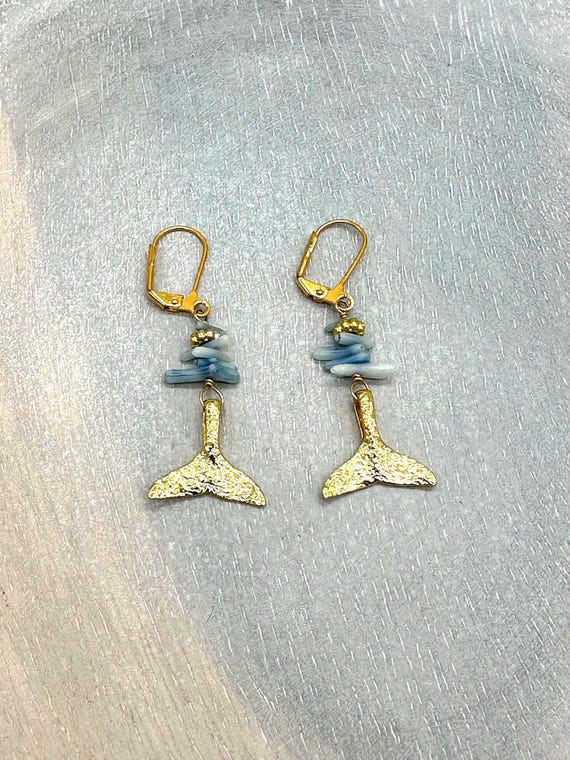 Coral Whale Tail Earrings . Gold Whale Earrings .